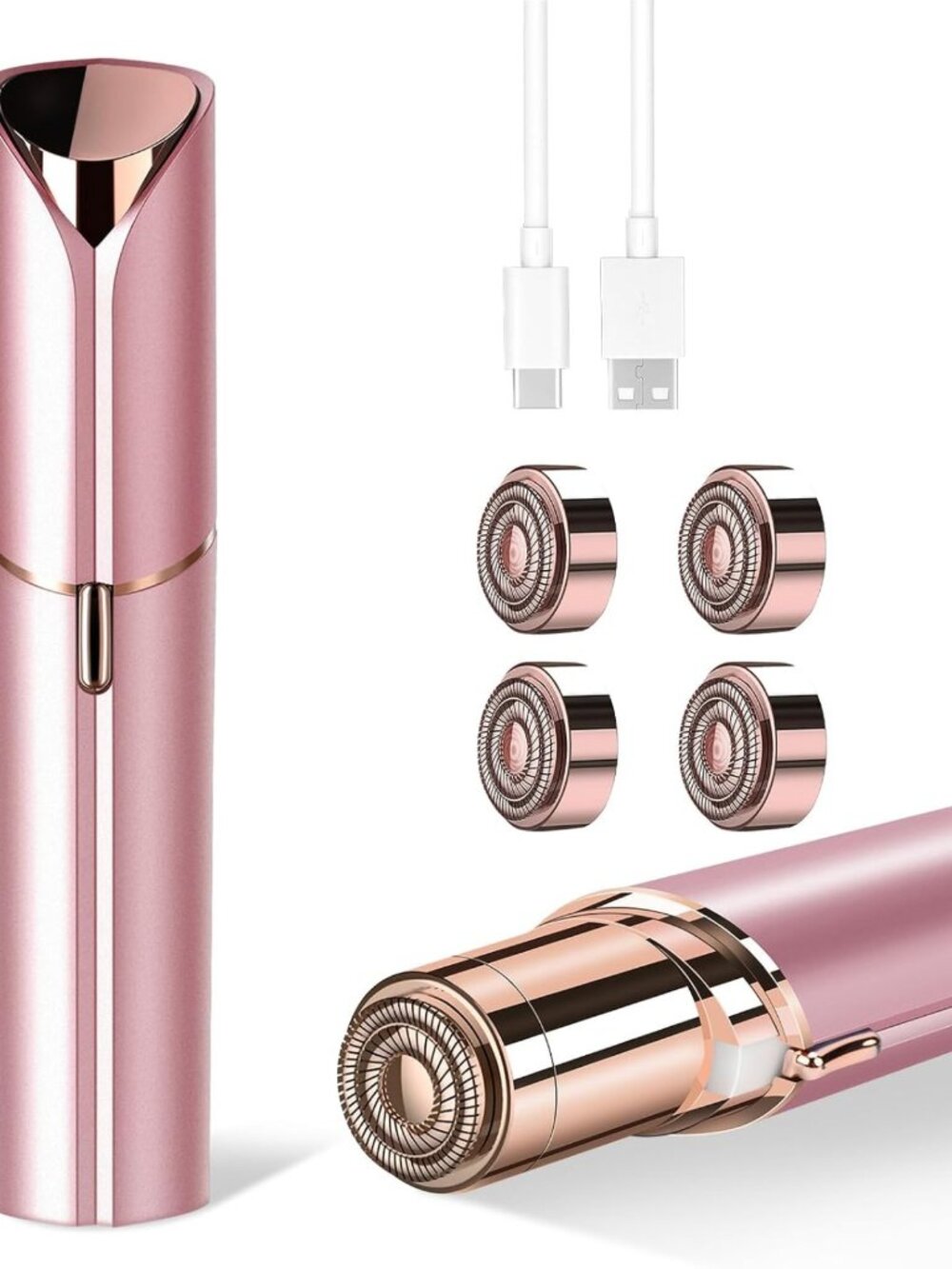 Portable Painless Facial Hair Remover for Women, Rechargeable with 4 Heads